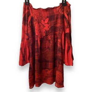 One World Bell Sleeve Sheer Y2K Ruched Off Shoulder Tunic Fairy Whimsigoth Med